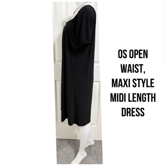 TIANA B. Square Neckline, Maxi Style Fit, Midi Length, Short Sleeve Black Dress - Picture 2 of 5